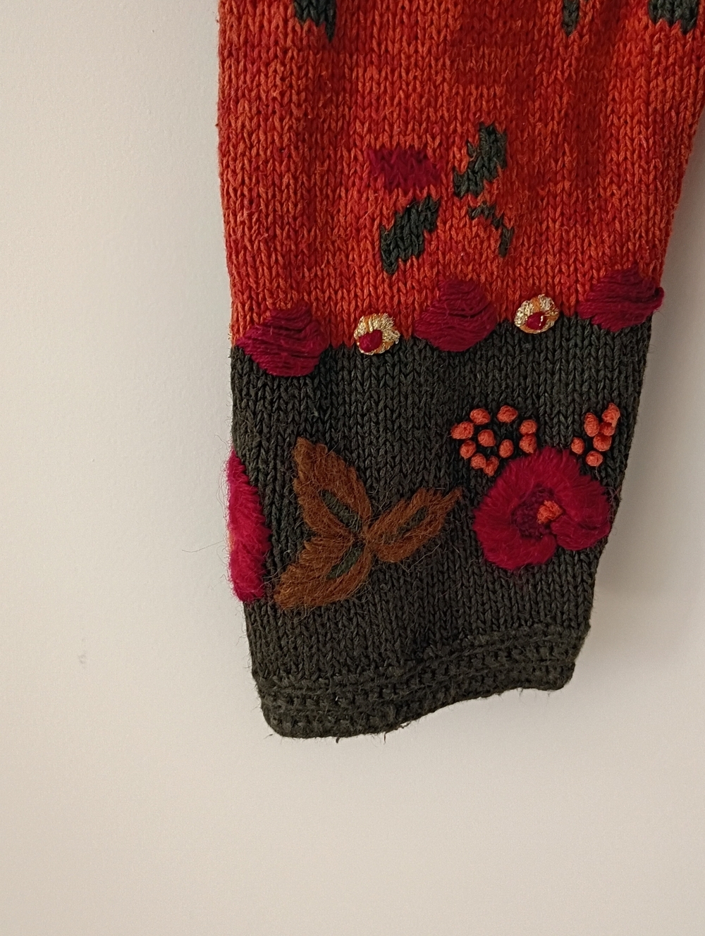 Vintage Northern Isles Hand Knit Floral Embroidered Sweater Cardigan Bohemian - Picture 2 of 11